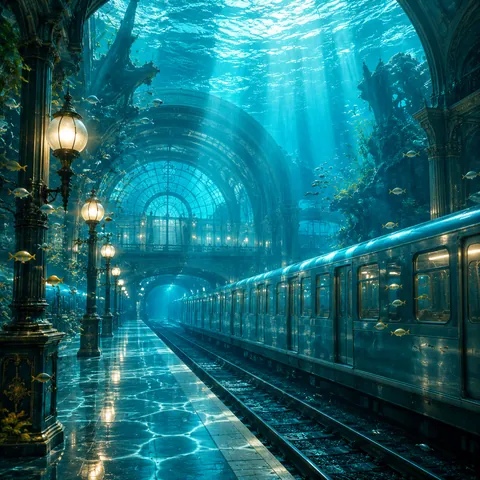 Underwater Train Station Scene