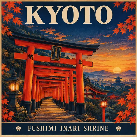 Vintage Travel Poster: Kyoto Shrine