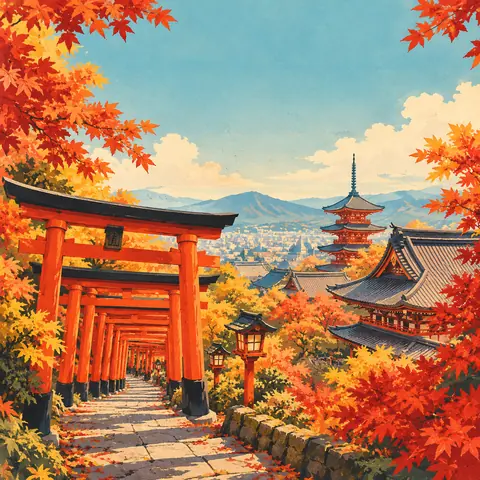 復古旅行海報：京都
