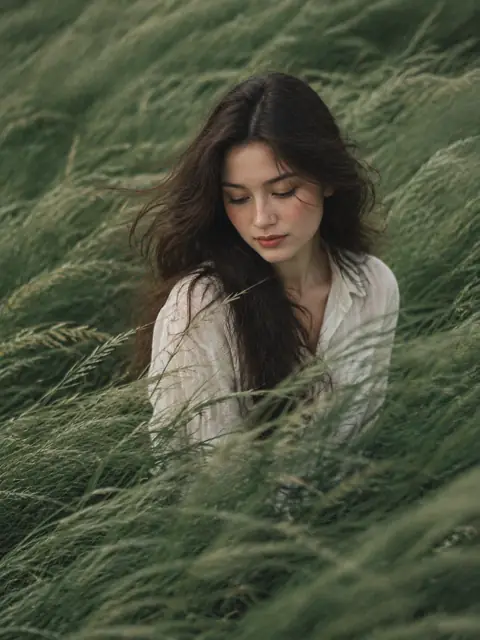 Windswept Grass Field Editorial Portrait Prompt