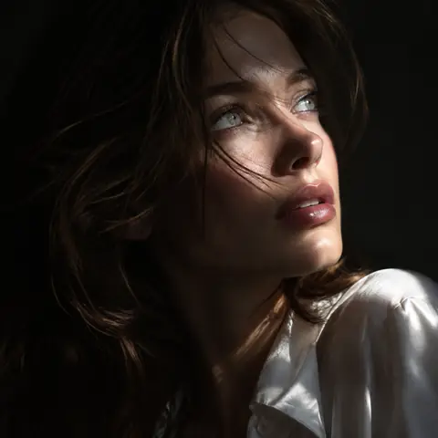 Chiaroscuro Windswept Hair Close-Up Portrait