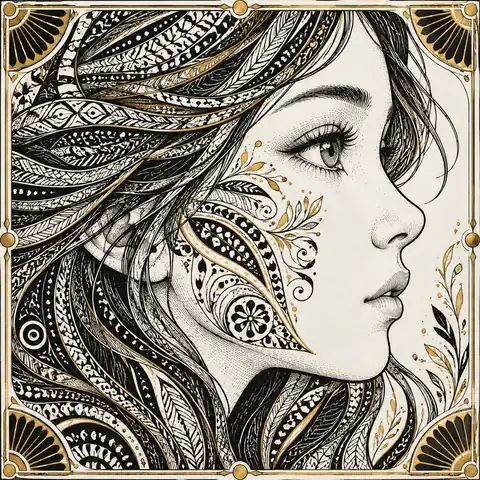 Zentangle Profile Art Deco Portrait